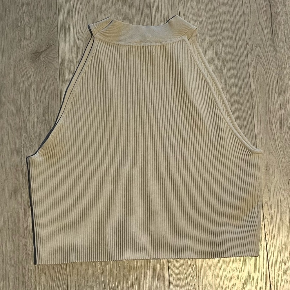 Aritzia Babaton Sculpt Knit Halter Top- Matte Pearl Cream Sleeveless Ribbed Tank - Picture 7 of 7